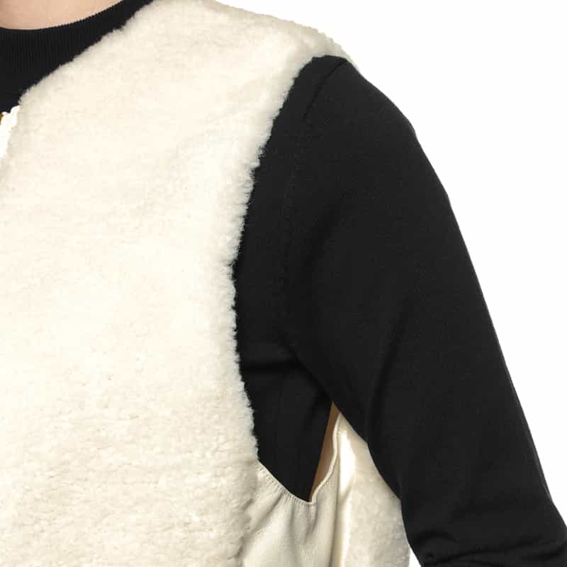 BARNEYS NEW YORK 異素材コンビネーション ジップアップベスト OFF WHITE