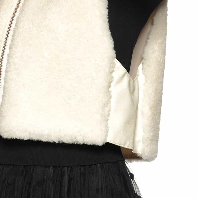 BARNEYS NEW YORK 異素材コンビネーション ジップアップベスト OFF WHITE