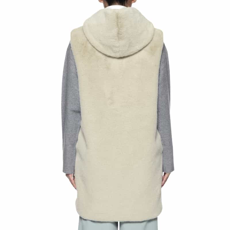 BARNEYS NEW YORK フェイクファー フーデッドロングジレ BEIGE