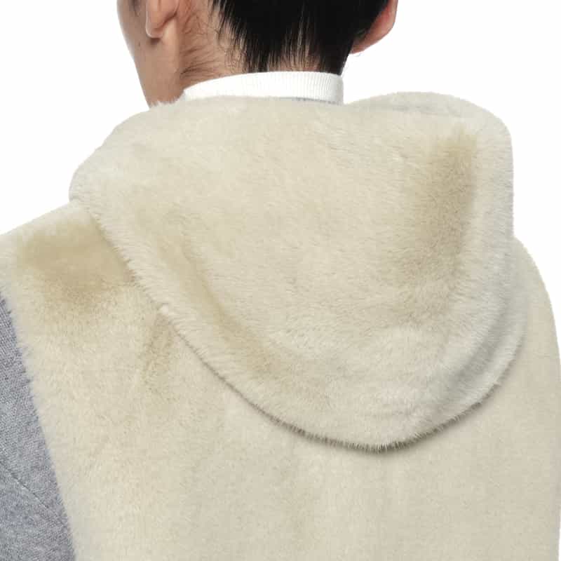 BARNEYS NEW YORK フェイクファー フーデッドロングジレ BEIGE