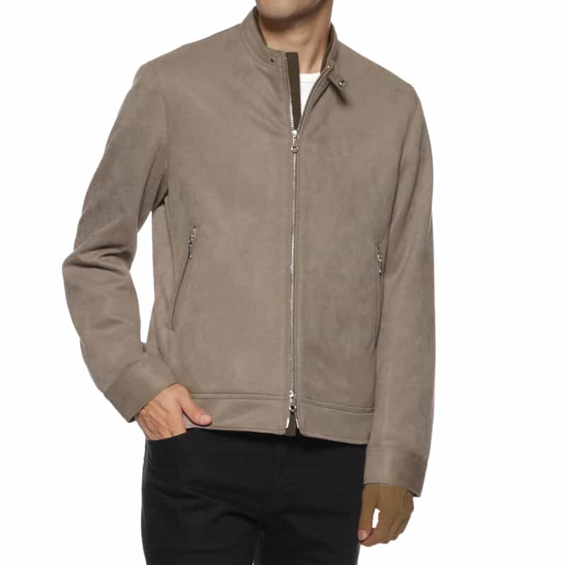 BARNEYS NEW YORK ウォッシャブル フェイクスエード素材シングルライダースジャケット BEIGE