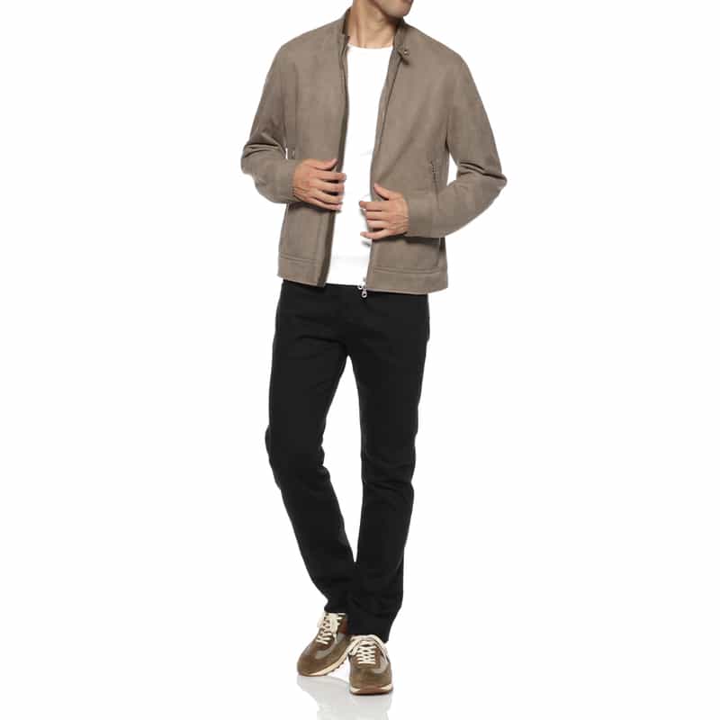 BARNEYS NEW YORK ウォッシャブル フェイクスエード素材シングルライダースジャケット BEIGE
