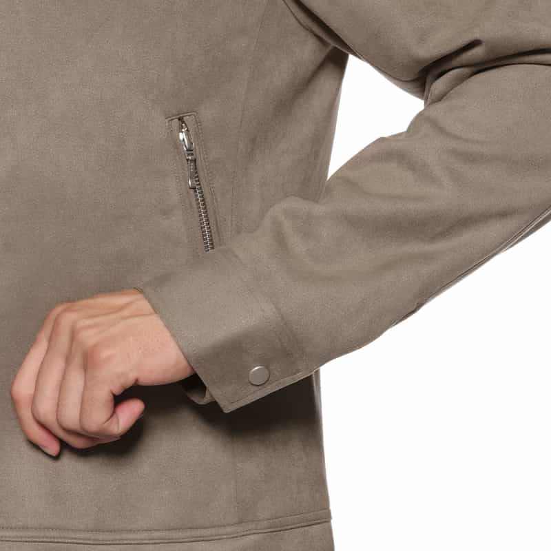 BARNEYS NEW YORK ウォッシャブル フェイクスエード素材シングルライダースジャケット BEIGE