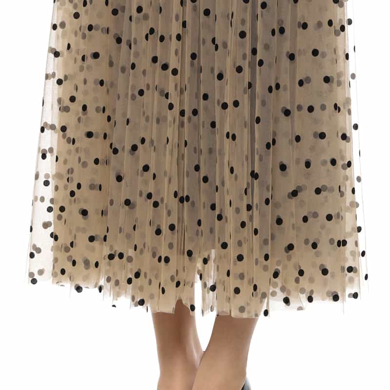 BARNEYS NEW YORK ウォッシャブル 異素材コンビネーション チュールドット柄フロッキードレス BEIGE