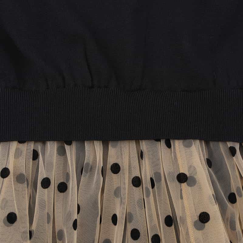 BARNEYS NEW YORK ウォッシャブル 異素材コンビネーション チュールドット柄フロッキードレス BEIGE