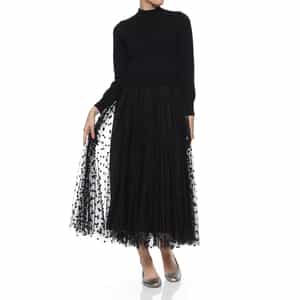 ウォッシャブル 異素材コンビネーション チュールドット柄フロッキードレス