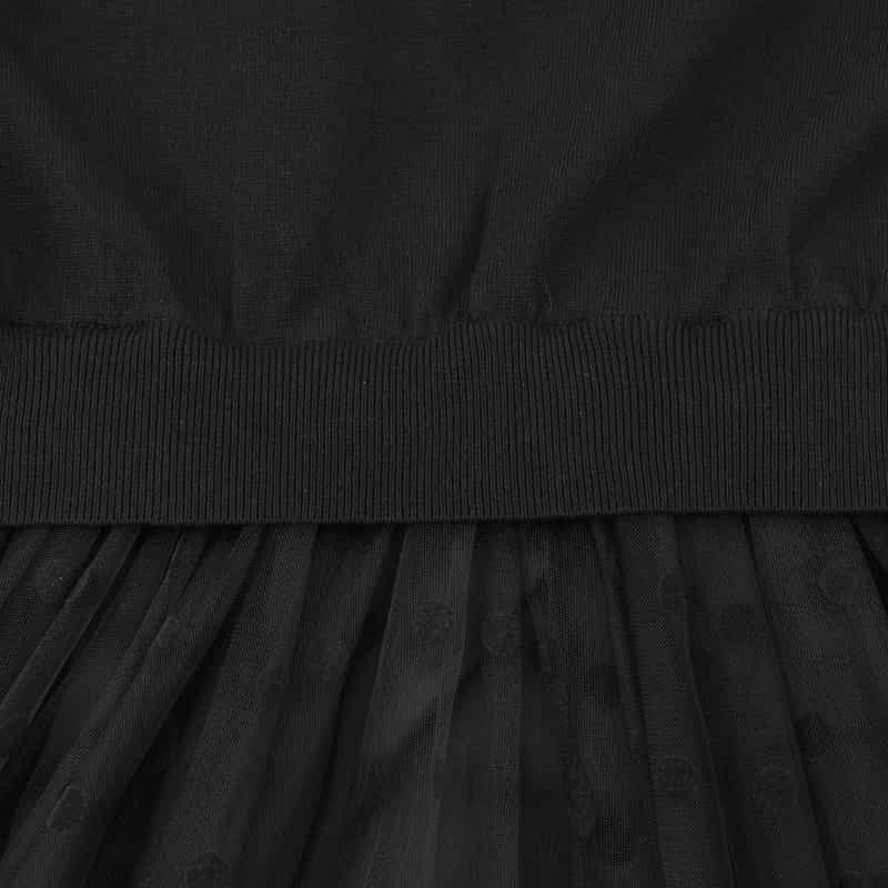 BARNEYS NEW YORK ウォッシャブル 異素材コンビネーション チュールドット柄フロッキードレス BLACK