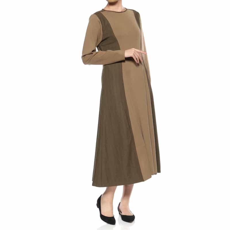 BARNEYS NEW YORK ウォッシャブル ニット×布帛切替ドレス BEIGE