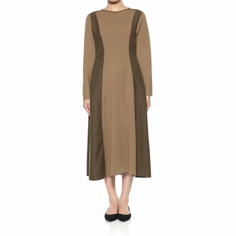 BARNEYS NEW YORK ウォッシャブル ニット×布帛切替ドレス BEIGE