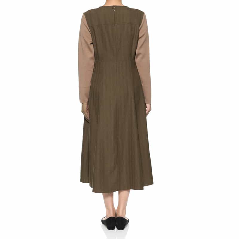 BARNEYS NEW YORK ウォッシャブル ニット×布帛切替ドレス BEIGE