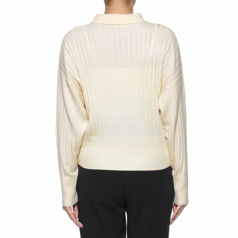 BARNEYS NEW YORK ジップアップ 襟付きリブニットカーディガン IVORY