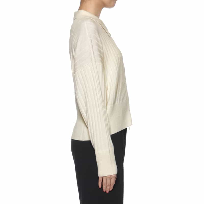 BARNEYS NEW YORK ジップアップ 襟付きリブニットカーディガン IVORY