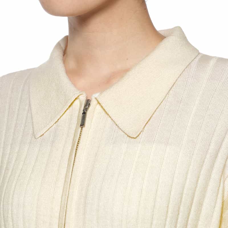 BARNEYS NEW YORK ジップアップ 襟付きリブニットカーディガン IVORY