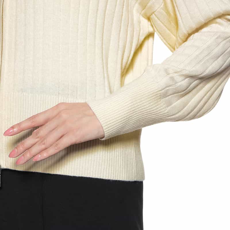 BARNEYS NEW YORK ジップアップ 襟付きリブニットカーディガン IVORY