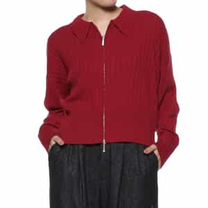 ジップアップ 襟付きリブニットカーディガン