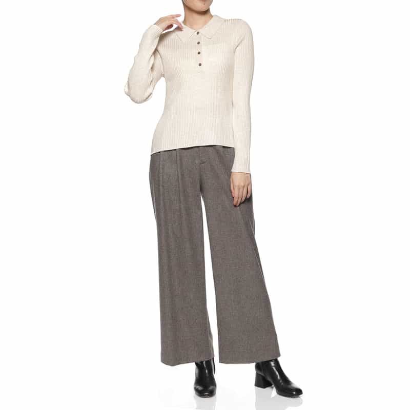 BARNEYS NEW YORK ウォッシャブル リブポロニットプルオーバー IVORY