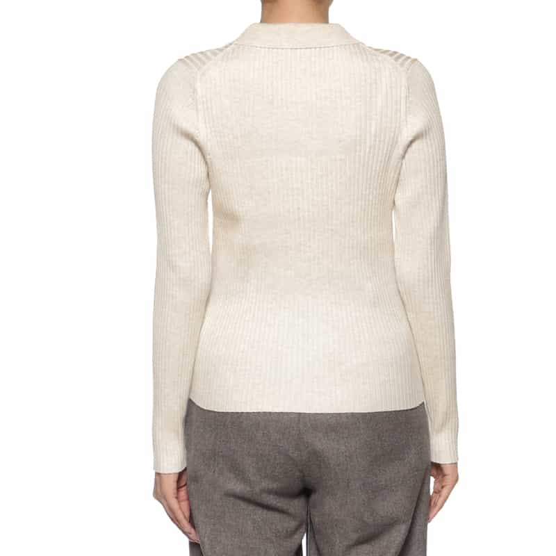 BARNEYS NEW YORK ウォッシャブル リブポロニットプルオーバー IVORY