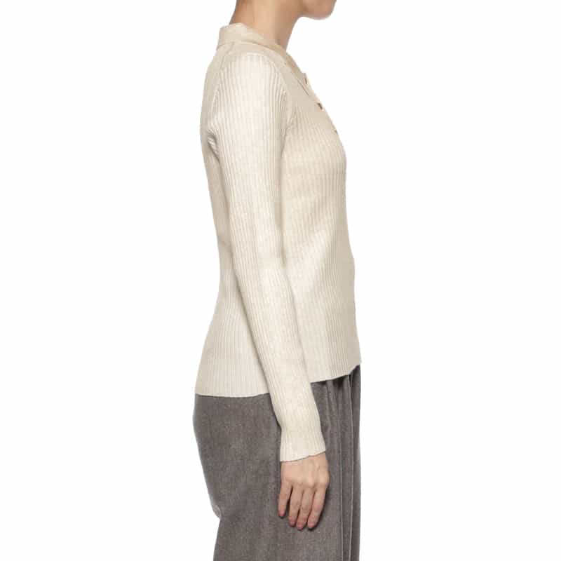 BARNEYS NEW YORK ウォッシャブル リブポロニットプルオーバー IVORY