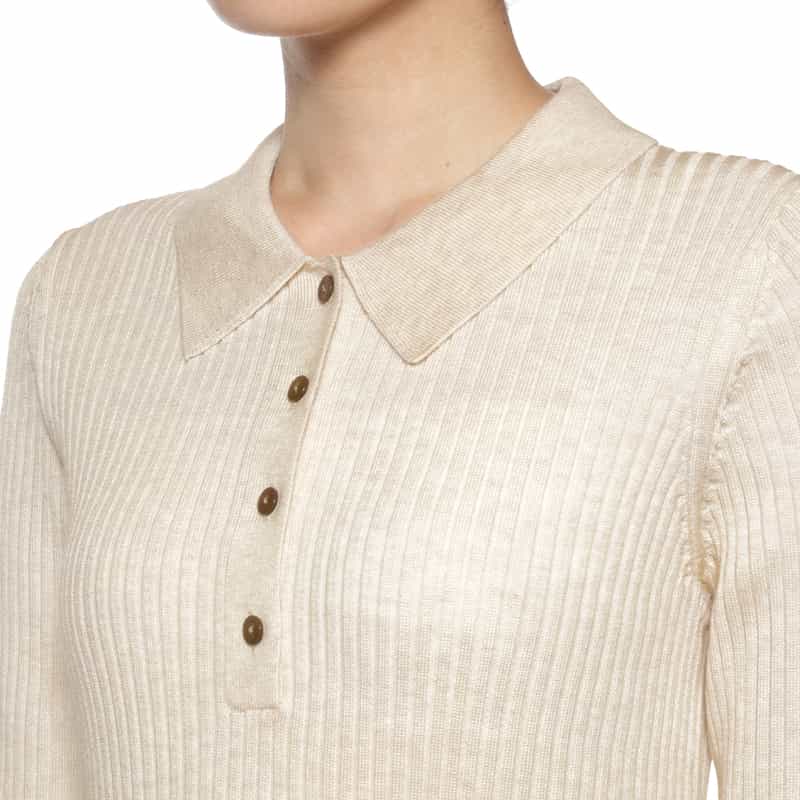 BARNEYS NEW YORK ウォッシャブル リブポロニットプルオーバー IVORY