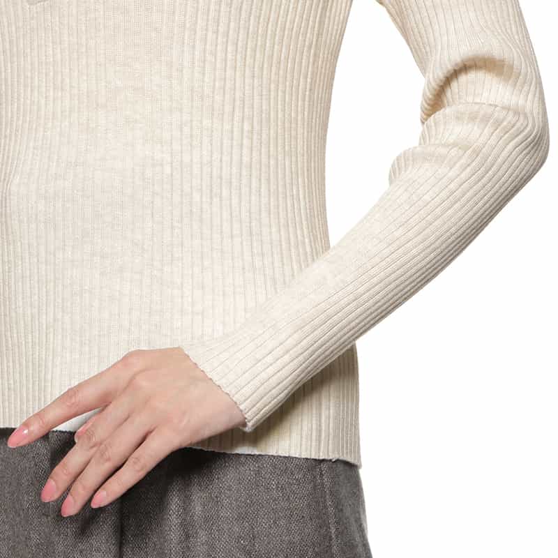 BARNEYS NEW YORK ウォッシャブル リブポロニットプルオーバー IVORY