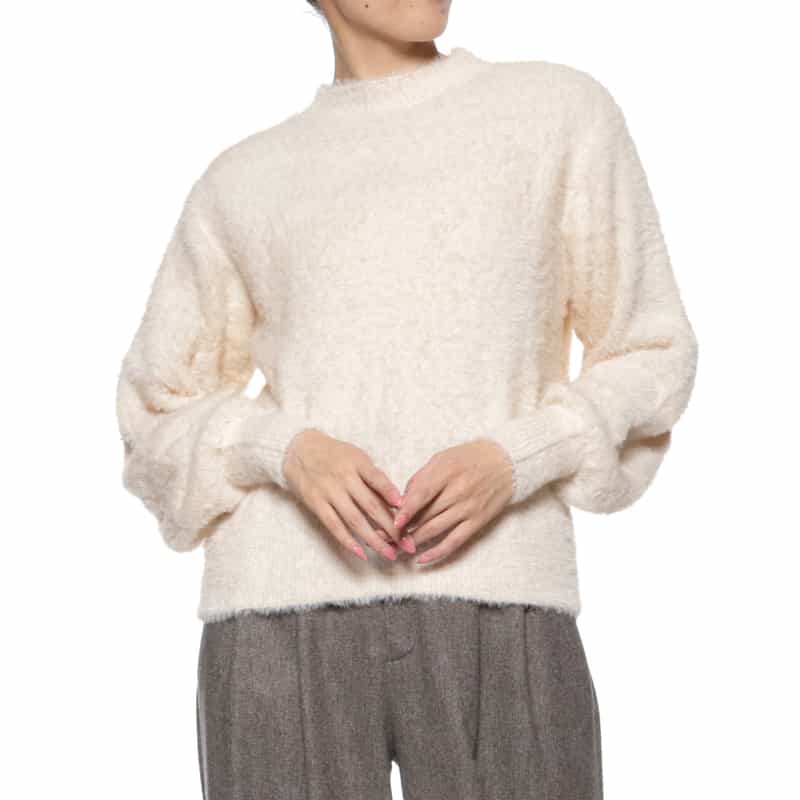 BARNEYS NEW YORK ウォッシャブル フェザーヤーン ラメニットプルオーバー IVORY