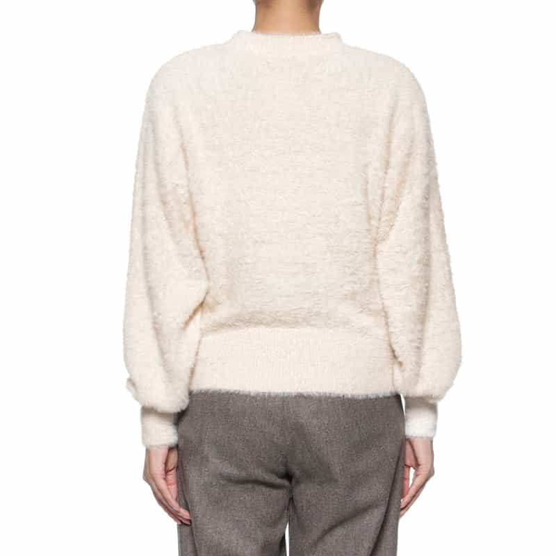 BARNEYS NEW YORK ウォッシャブル フェザーヤーン ラメニットプルオーバー IVORY