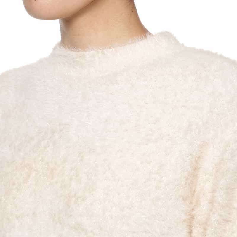 BARNEYS NEW YORK ウォッシャブル フェザーヤーン ラメニットプルオーバー IVORY