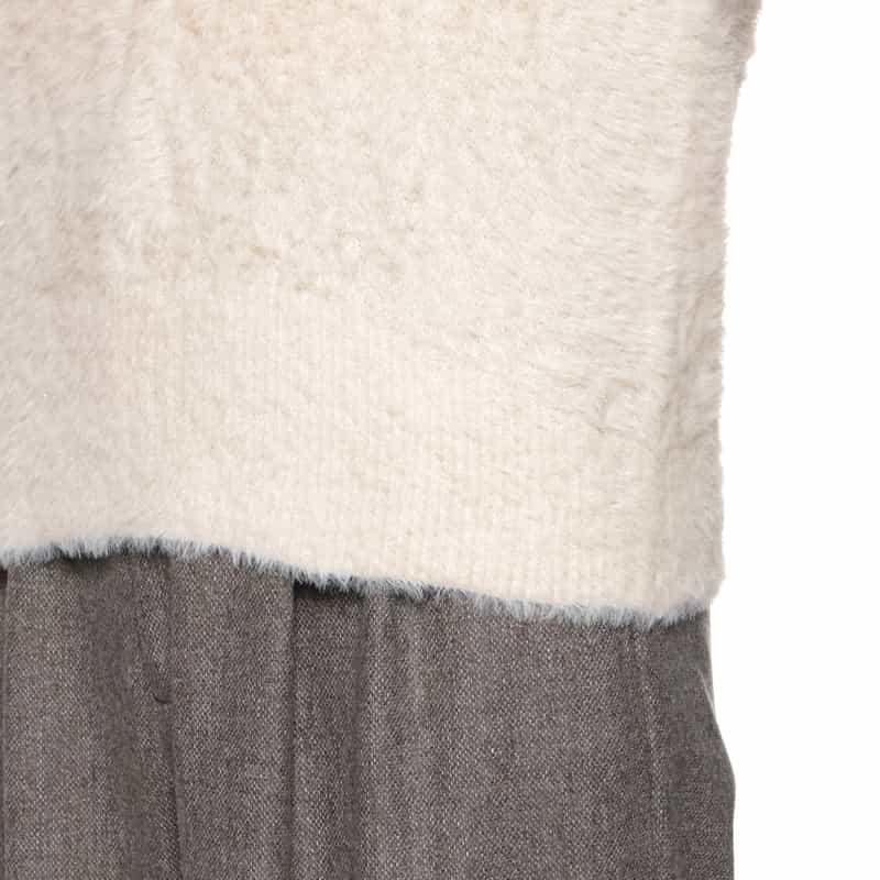 BARNEYS NEW YORK ウォッシャブル フェザーヤーン ラメニットプルオーバー IVORY