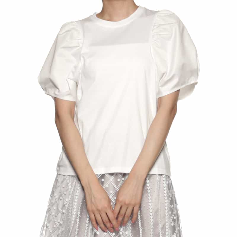 BARNEYS NEW YORK ウォッシャブル ボリュームスリーブカットソー WHITE