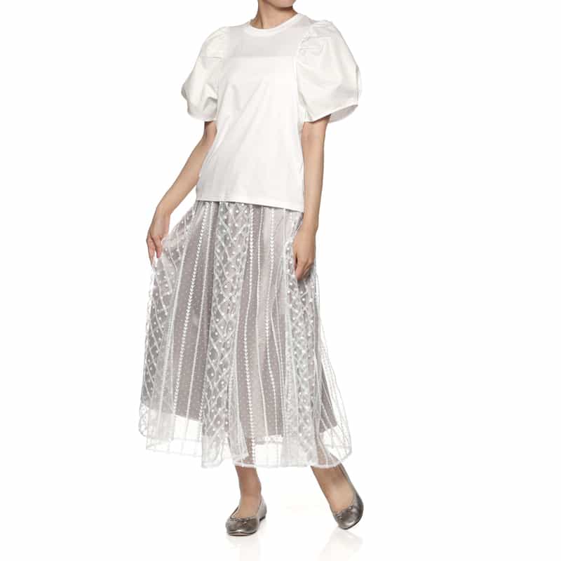 BARNEYS NEW YORK ウォッシャブル ボリュームスリーブカットソー WHITE