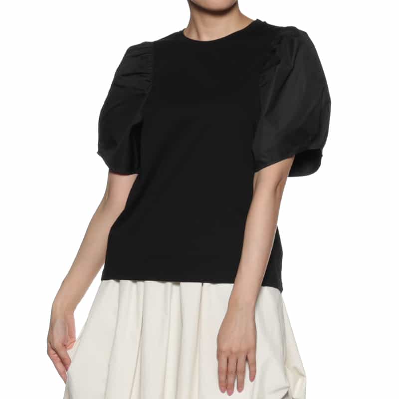 BARNEYS NEW YORK ウォッシャブル ボリュームスリーブカットソー BLACK