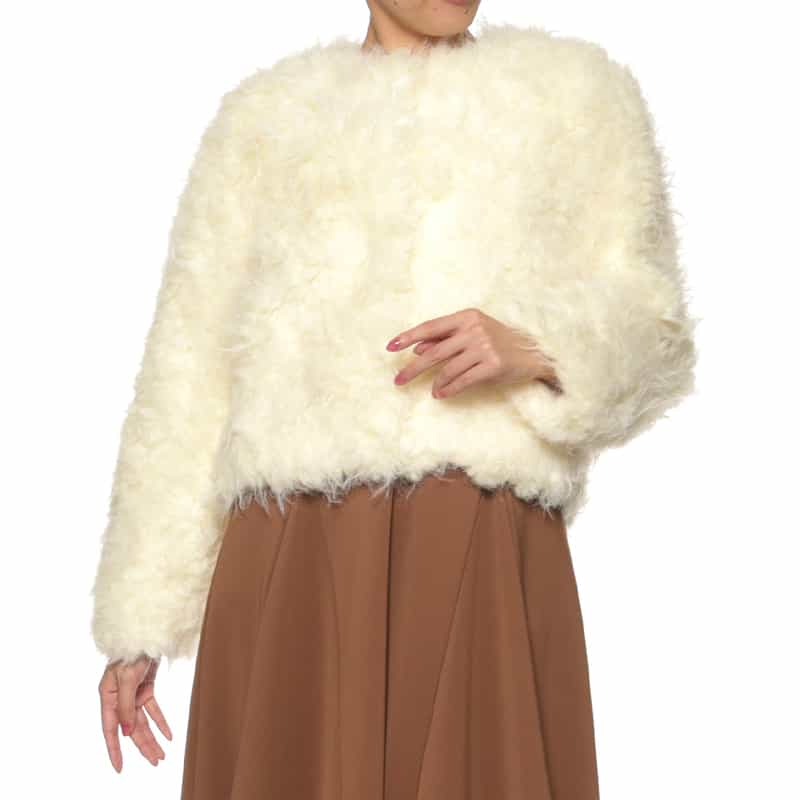 BARNEYS NEW YORK フェイクファー ノーカラージャケット IVORY