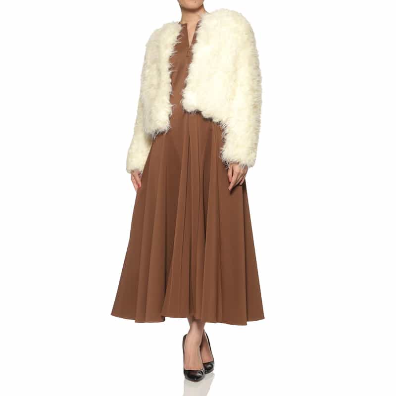 BARNEYS NEW YORK フェイクファー ノーカラージャケット IVORY