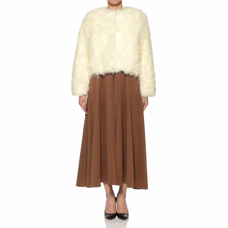 BARNEYS NEW YORK フェイクファー ノーカラージャケット IVORY