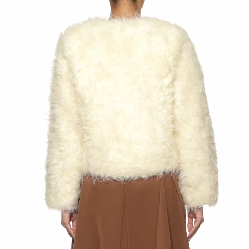 BARNEYS NEW YORK フェイクファー ノーカラージャケット IVORY