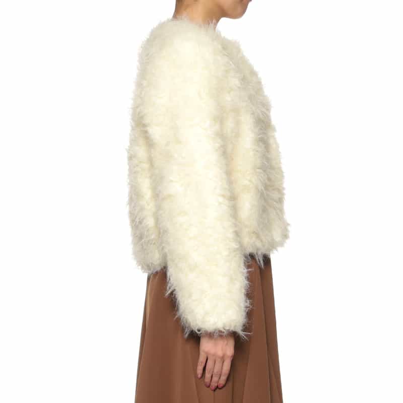 BARNEYS NEW YORK フェイクファー ノーカラージャケット IVORY
