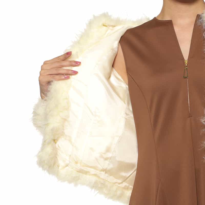 BARNEYS NEW YORK フェイクファー ノーカラージャケット IVORY