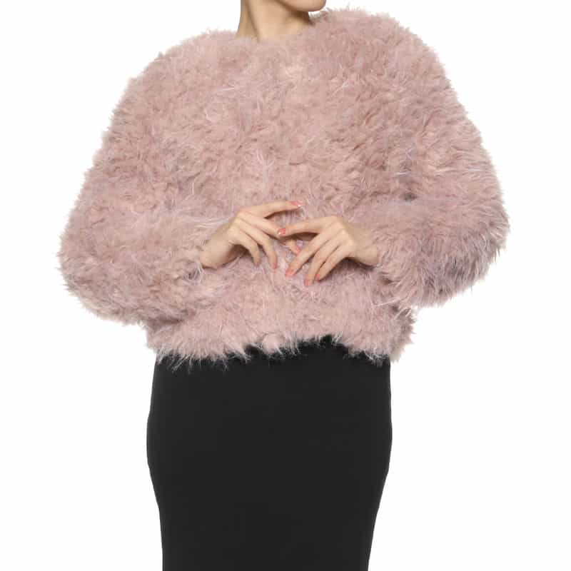 BARNEYS NEW YORK フェイクファー ノーカラージャケット PINK