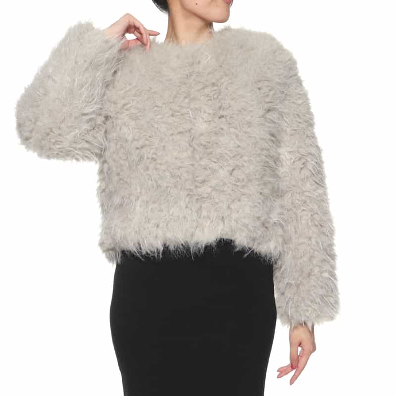 BARNEYS NEW YORK フェイクファー ノーカラージャケット GRAY