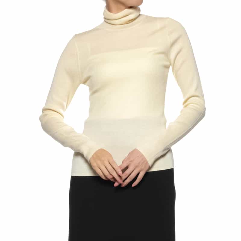 BARNEYS NEW YORK タートルネック ウールリブニットプルオーバー WHITE