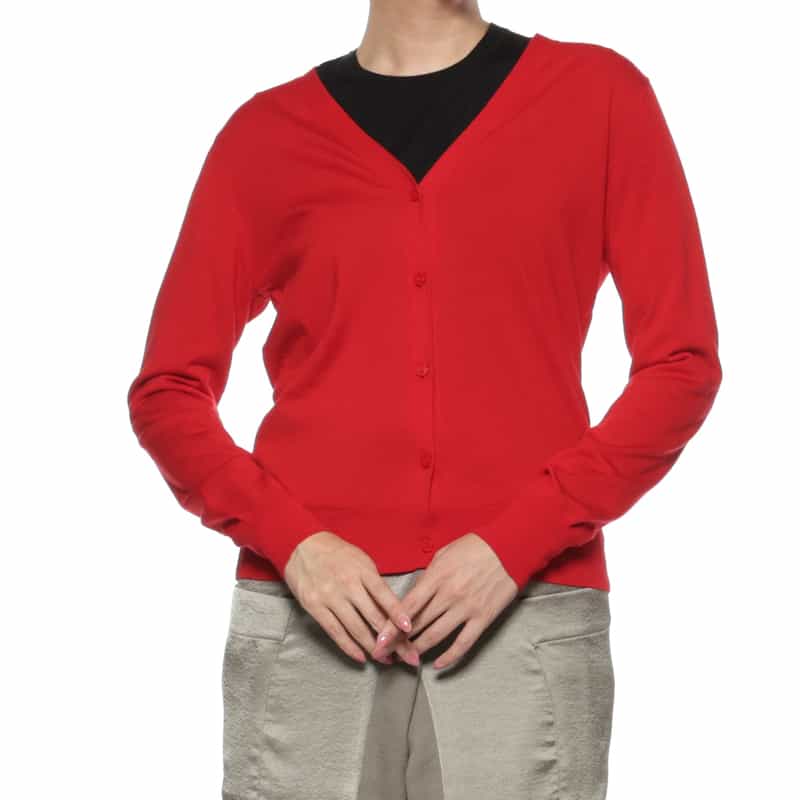 BARNEYS NEW YORK Vネック ウールニットカーディガン RED