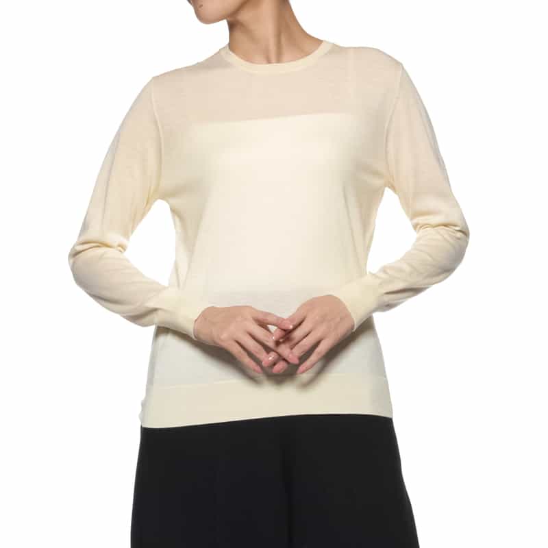 BARNEYS NEW YORK クルーネック ウールニットプルオーバー WHITE