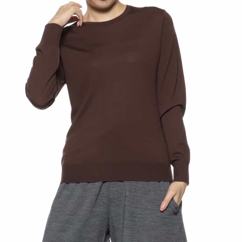BARNEYS NEW YORK クルーネック ウールニットプルオーバー BROWN