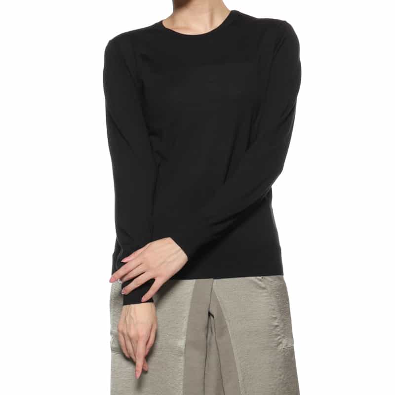 BARNEYS NEW YORK クルーネック ウールニットプルオーバー BLACK