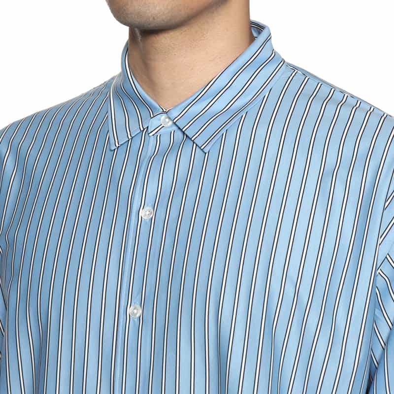 KANEMASA PHIL. KANEMASA PHIL.＜カネマサフィル＞ バーニーズ　ニューヨーク限定 ストライプ柄カジュアルシャツ BLUE