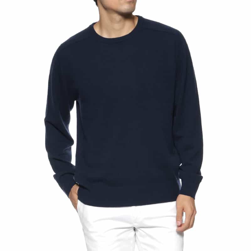BARNEYS NEW YORK カシミヤ クルーネックニットプルオーバー NAVY