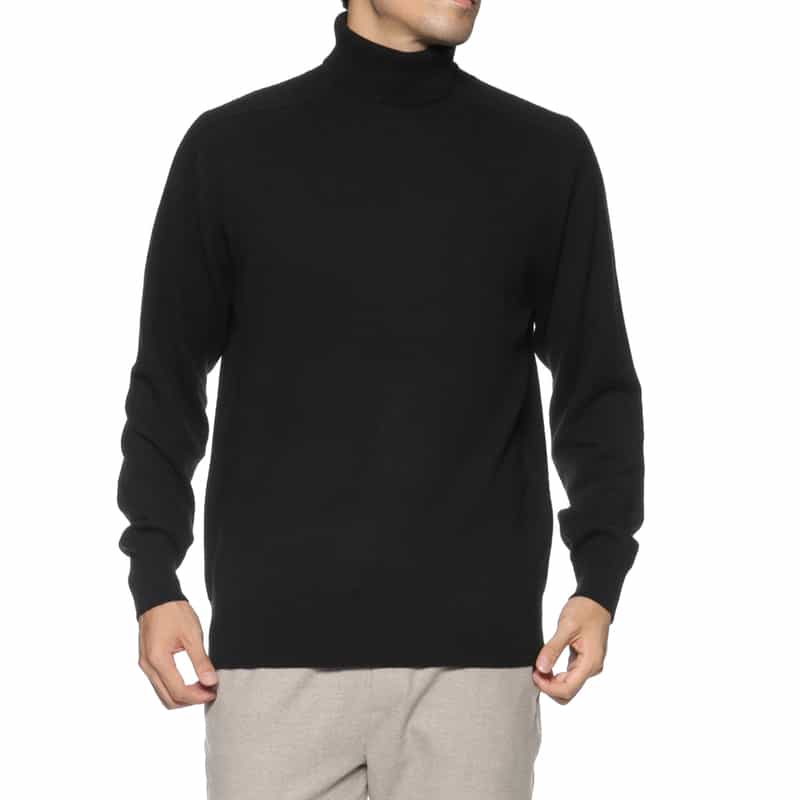 BARNEYS NEW YORK カシミヤ  タートルネックニットプルオーバー BLACK