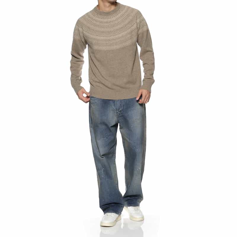 BARNEYS NEW YORK カシミヤ ノルディック柄ニットプルオーバー BEIGE