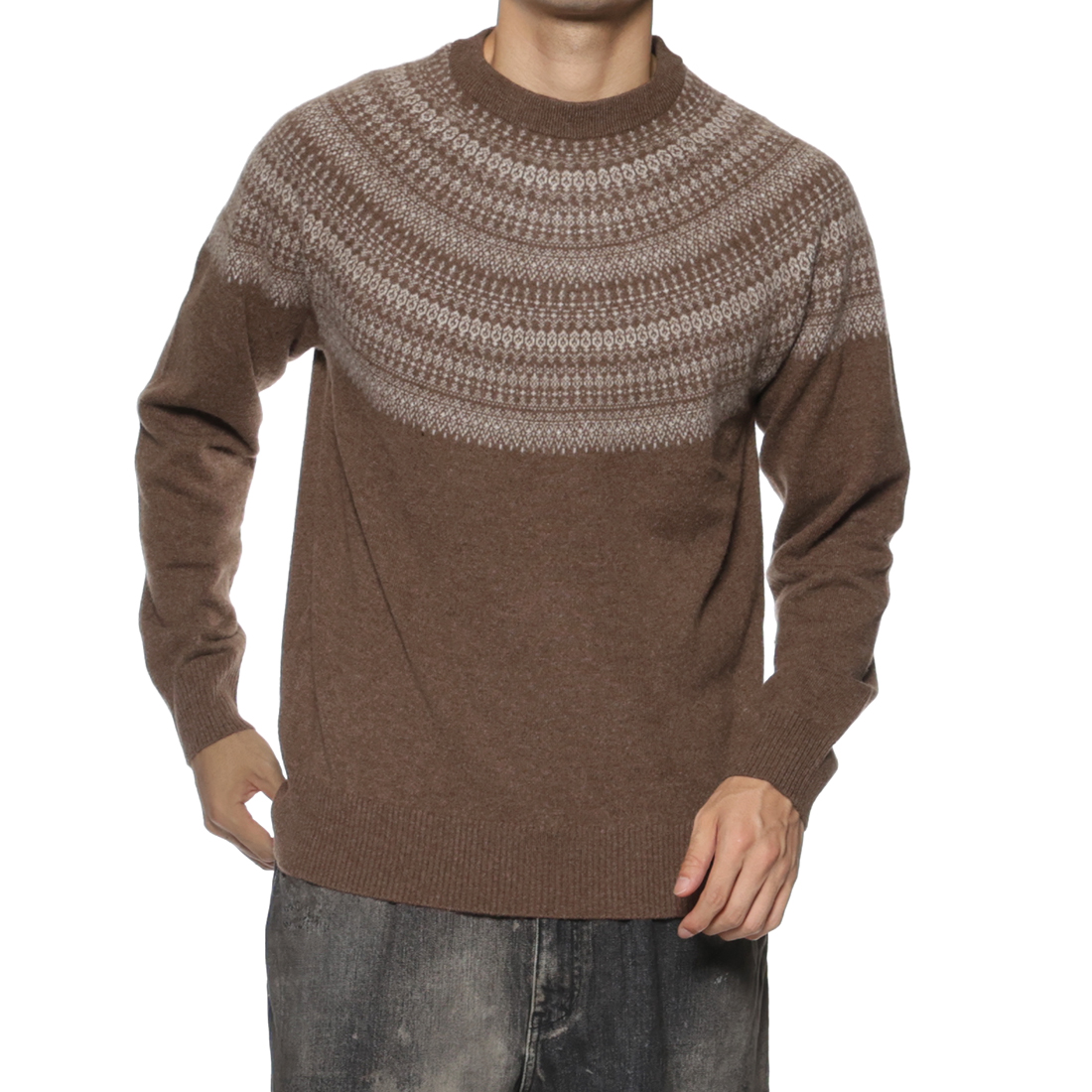 カシミヤ ノルディック柄ニットプルオーバー