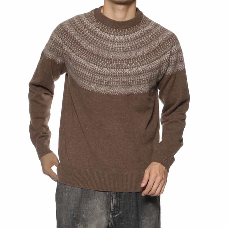 BARNEYS NEW YORK カシミヤ ノルディック柄ニットプルオーバー BROWN